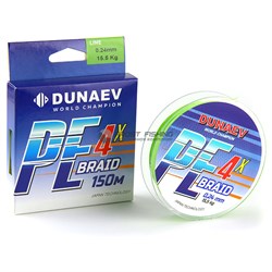Шнур Dunaev Braid PE x4 150м 0,10мм 3,8кг LIME - фото 23372