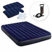 Матрас надувной флок INTEX 152x203x25см Blue 2подушки мех.насос